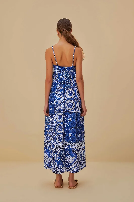 Blue Tile Dream Sleeveless Maxi Dress