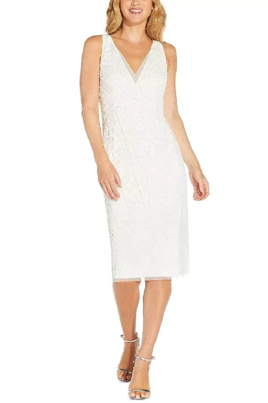 Adrianna Papell AP1E209249 - Beaded Lattice V-Neck Evening Dress Tunics Distressed trendy