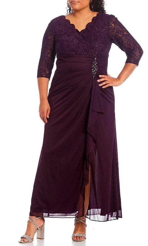 Alex Evenings 84122469 - Ruched Cascade Evening Dress Off-the-shoulder Bohemian Festive