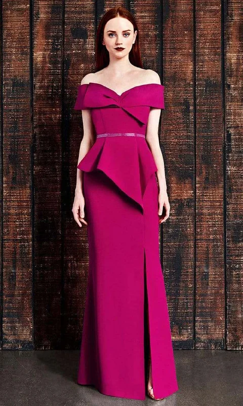 Alexander by Daymor - 850 Bow Accent Off Shoulder Evening Dress Square Neckline Feminine