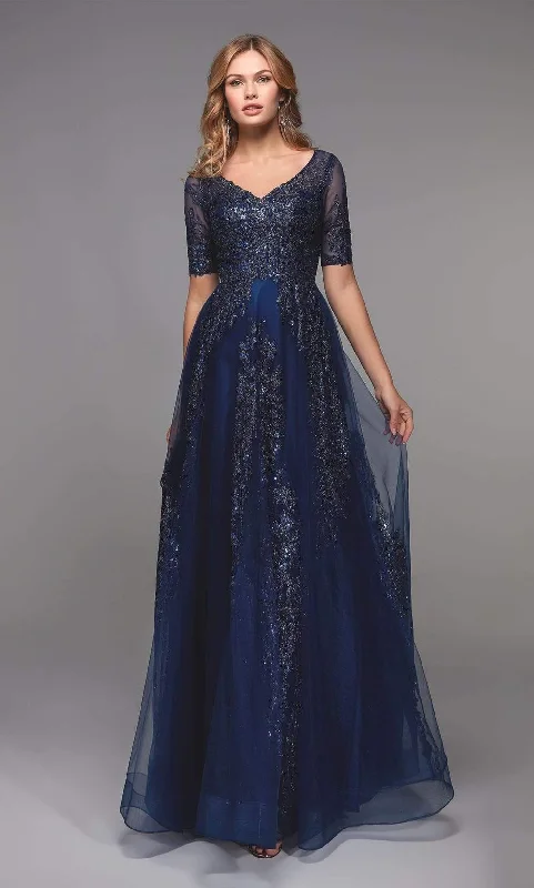 Alyce Paris - 27493 Embellished V Neck A-Line Evening Dress Tunics Top Casual