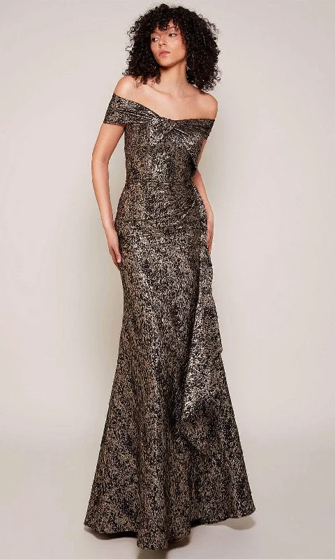 Alyce Paris 27667 - Knotted Off-Shoulder Jacquard Evening Dress Bodycon Fitted Nightout