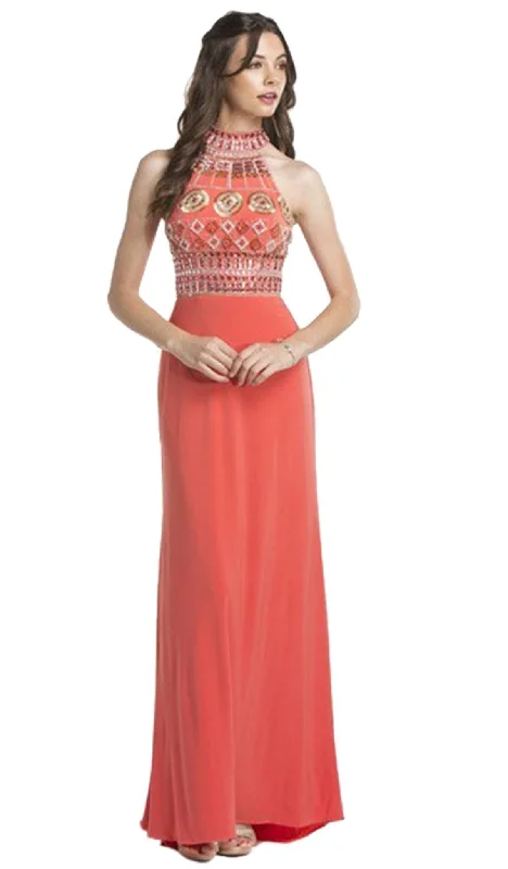 Aspeed Design - Multi-Beaded Halter Jersey Evening Dress Tunics Solid Classic