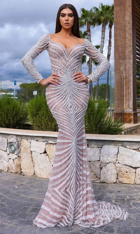 Chic and Holland HF110316 - Long Sleeve Sweetheart Evening Dress Shift Classic Vintage