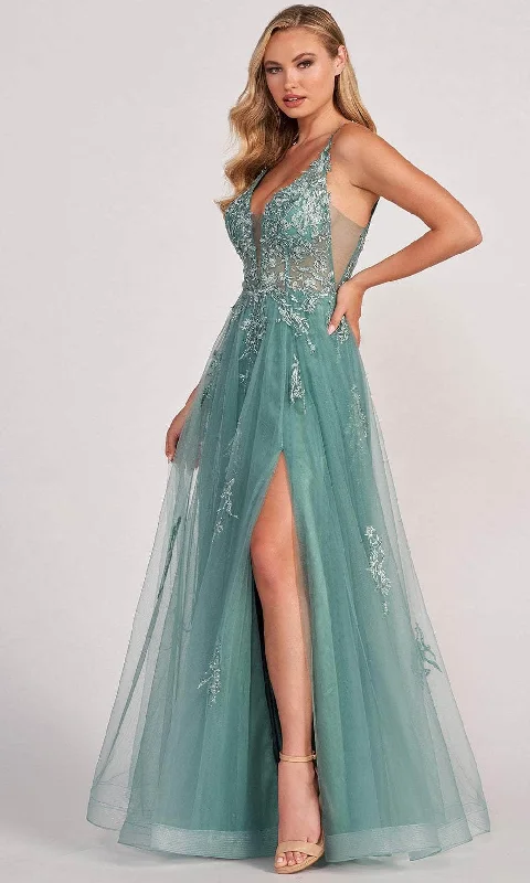 Colette for Mon Cheri CL2074 - Appliqued V-Neck Evening Dress empire Waist empire