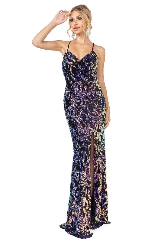Dancing Queen - 4135 V Neck Sequined Evening Dress Square Neckline Feminine