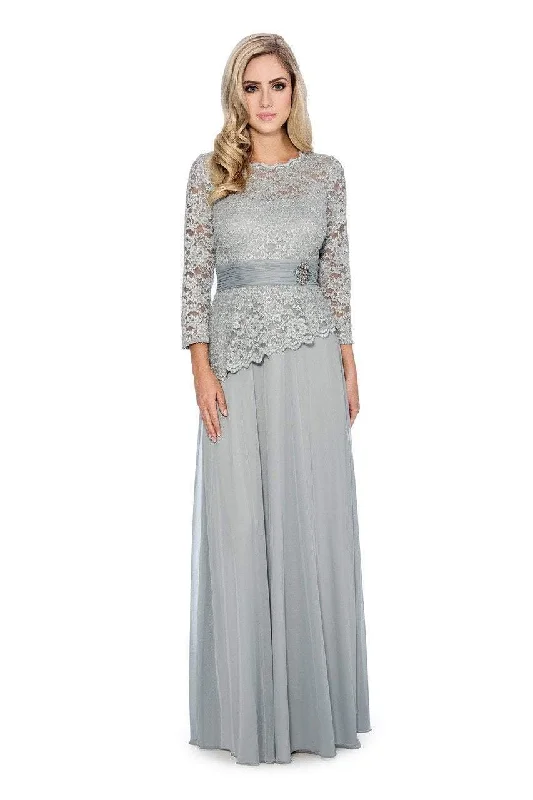 Decode 1.8 - Long Sleeve Lace Peplum Evening Dress 184004 - 1 pc Sage In Size 2 Available Tunics Practical easy-care