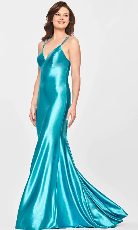 Faviana S10836 - Satin V-Neck Evening Dress Halter Neckline Beach