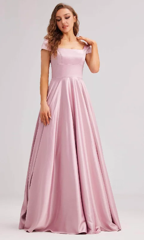 J'Adore Dresses J23032 - Cap Sleeve Satin Evening Dress Off-the-shoulder Chic Trendy