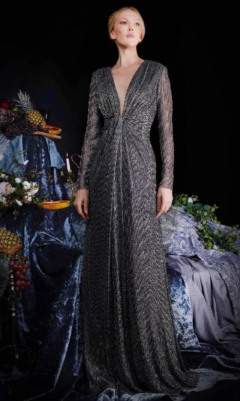 Janique 210922 - Long Sleeve Plunging V-neck Evening Dress Tunics Ceremony elegant