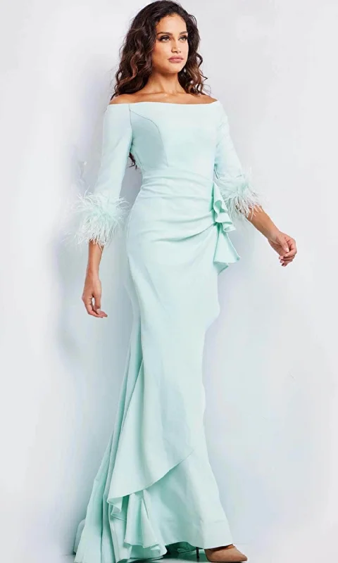 Jovani 24195 - Feather Quarter Sleeve Evening Dress Tunics Versatile functional