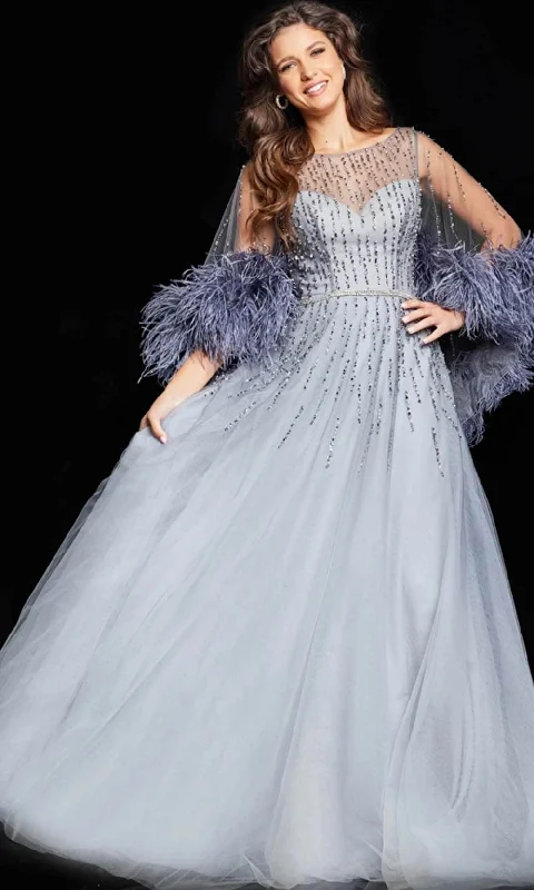 Jovani 26265 - Beaded Illusion Bateau Evening Dress Cowl Neckline Elegant