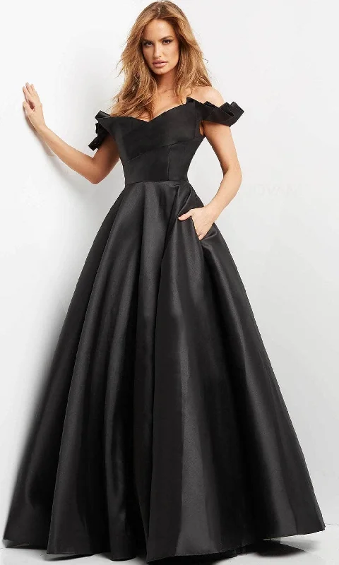 Jovani - Ruffle Sleeve Mikado Evening Dress 08579SC - 1 pc Black In Size 12 Available Tunics Sale discount