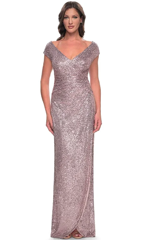 La Femme 30865 - Ruched Sequin Evening Dress Tunics Travel practical