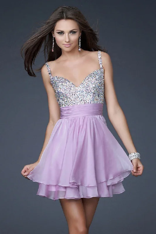 La Femme - 16813 Bejeweled Short Chiffon Party Dress Tunics Short Trendy