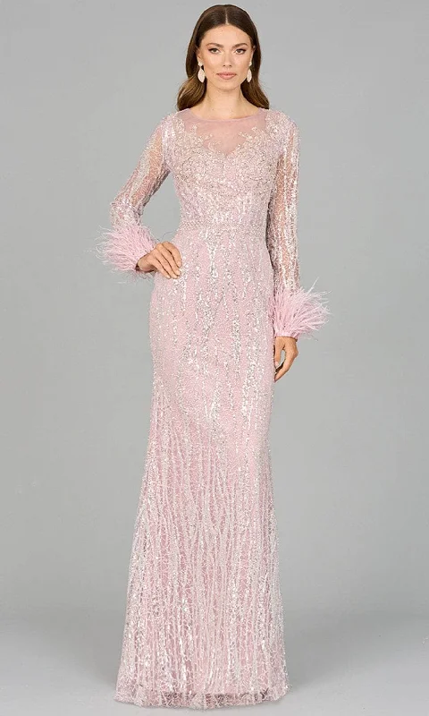 Lara Dresses 29049 - Illusion Jewel Feather Cuff Evening Dress Sequined Elegant Party