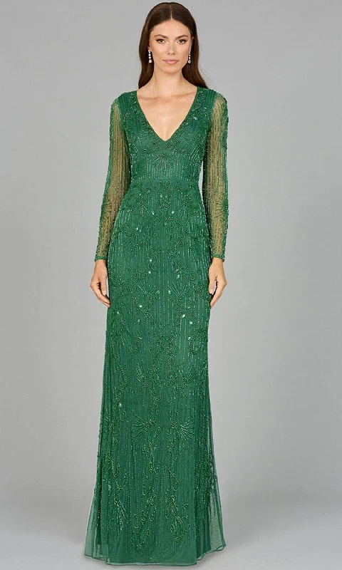Lara Dresses 29078 - Sheer Sleeve Beaded Evening Dress Glittery Long Formal