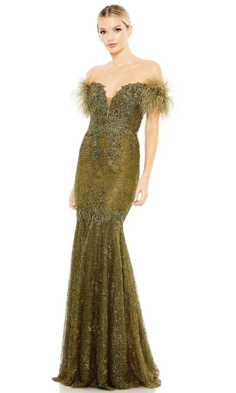 Mac Duggal 20246 - Feathered Evening Dress Turtleneck Warm Winter