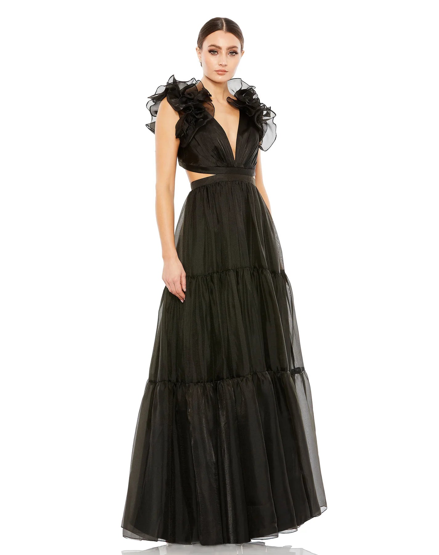 Mac Duggal 49528 - Ruffled Shoulder Tiered Evening Dress Tunics Designer luxury
