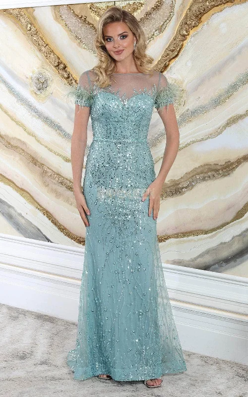 May Queen RQ8092 - Sequin Embellished Illusion Neck Evening Dress Tunics Print Colorful