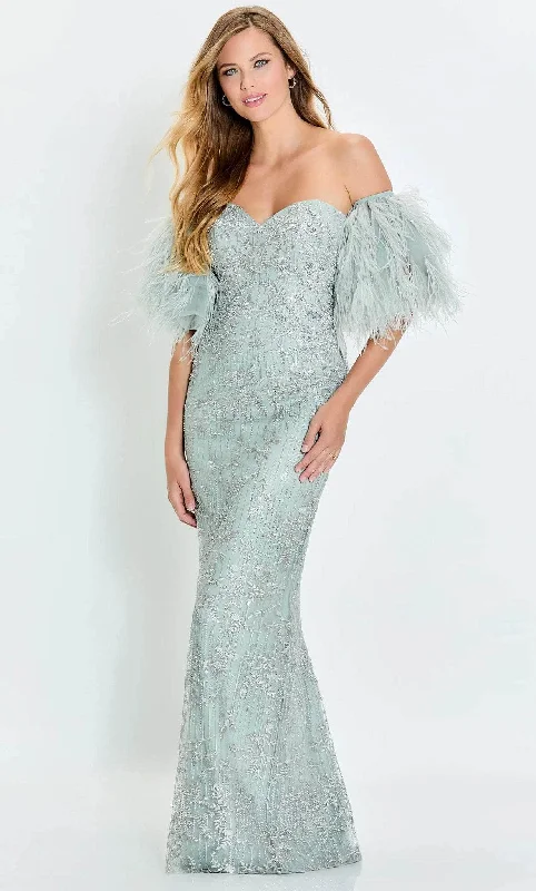 Montage by Mon Cheri M525 - Detachable Feathered Sleeve Strapless Evening Dress Tunics Office stylish