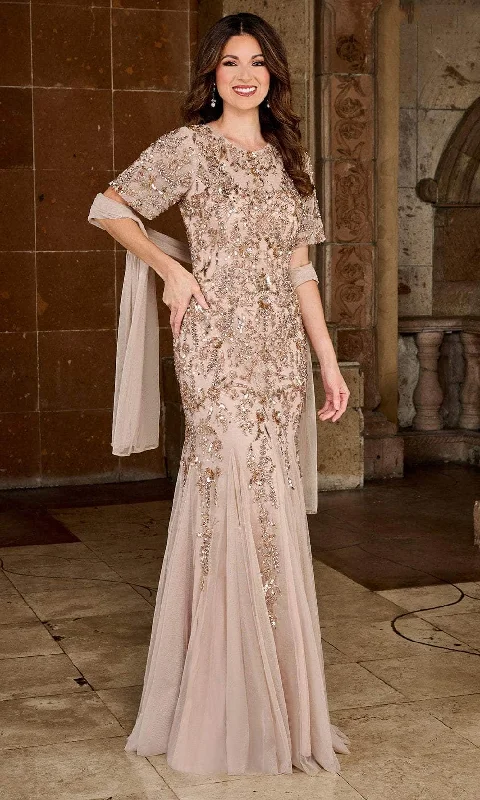 Rachel Allan RB8128 - Beaded Jewel Neck Evening Dress Off-the-shoulder Bohemian Festive