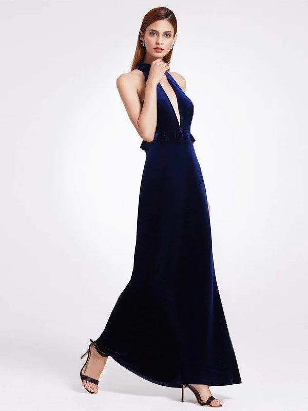 Sexy High Collar Velvet Mermaid Evening Dress High-Low Hemline Casual