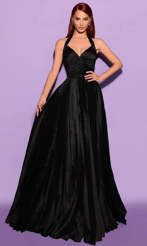 Tarik Ediz 53022 - Pleated Halter Evening Dress Tunics Party sparkling