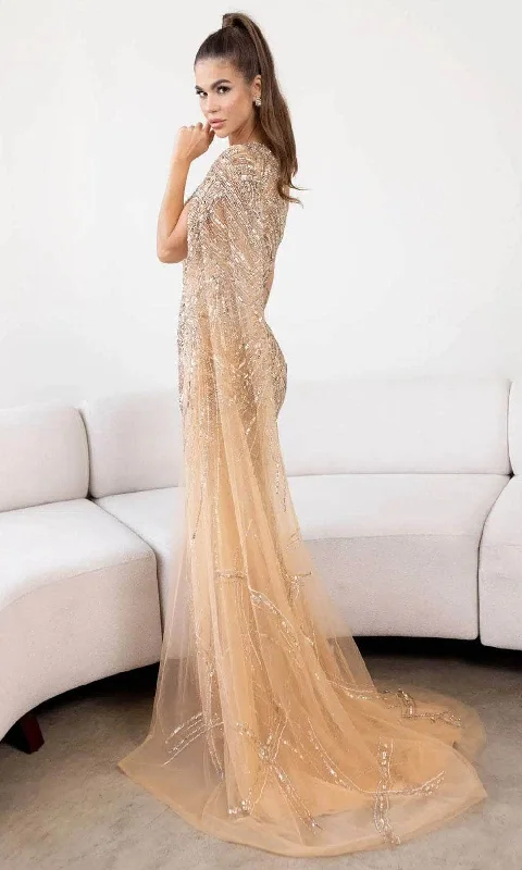 Terani Couture 241GL2634 - Asymmetrical Tulle Sequin Evening Dress Tunics Vintage classic