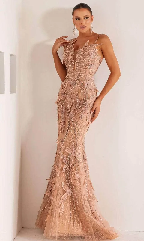 Terani Couture 241GL2697 - Embroidered Tulle Trumpet Evening Dress Tunics Corduroy durable
