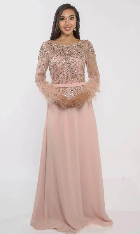 Terani Couture 241M2718 - Feather Embellished Long Sleeve Evening Dress Tunics Lace romantic