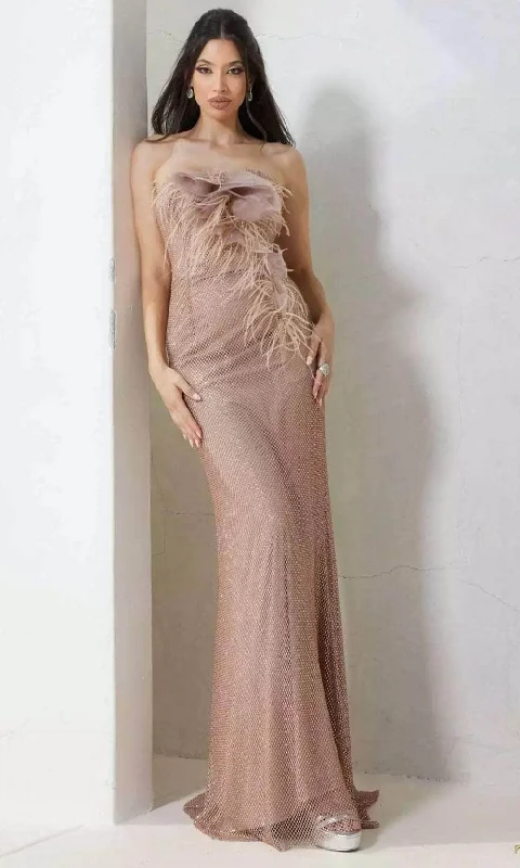 Terani Couture 241P2125 - Feather Detailed Strapless Evening Dress Mermaid Tail Wedding