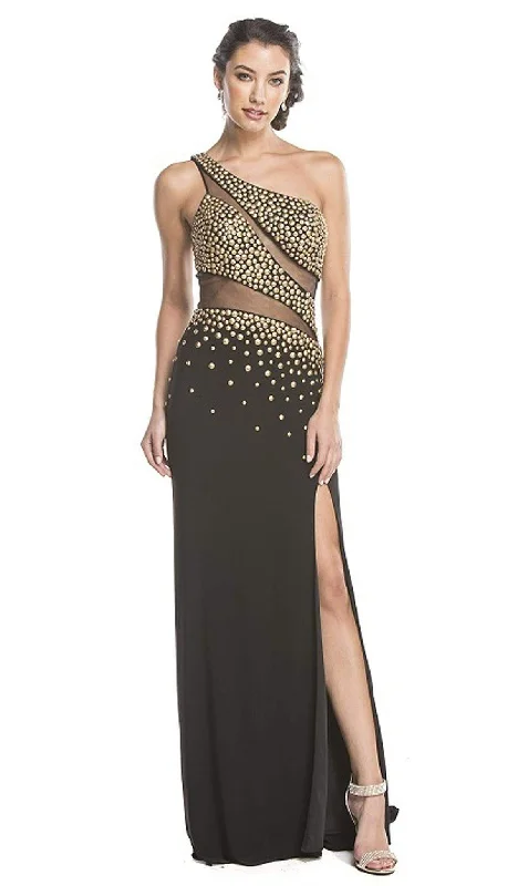 Trevi Collection - Asymmetrical Embellished Sheer Evening Dress Tunics Bestseller popular