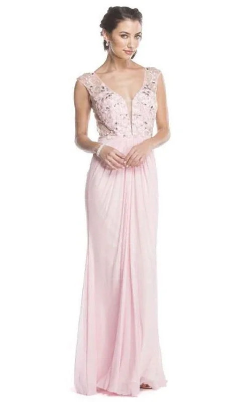 Trevi Collection - Beaded Plunging Sheath Evening Dress Tunics Exclusive limited