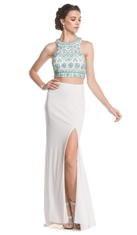 Trevi Collection - Beaded Sheath Evening Dress with Slit Tunics Essential wardrobe