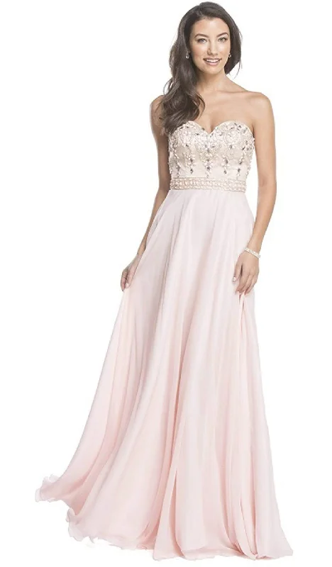 Trevi Collection - Beaded Strapless A-Line Evening Dress Tunics Stylish elegant