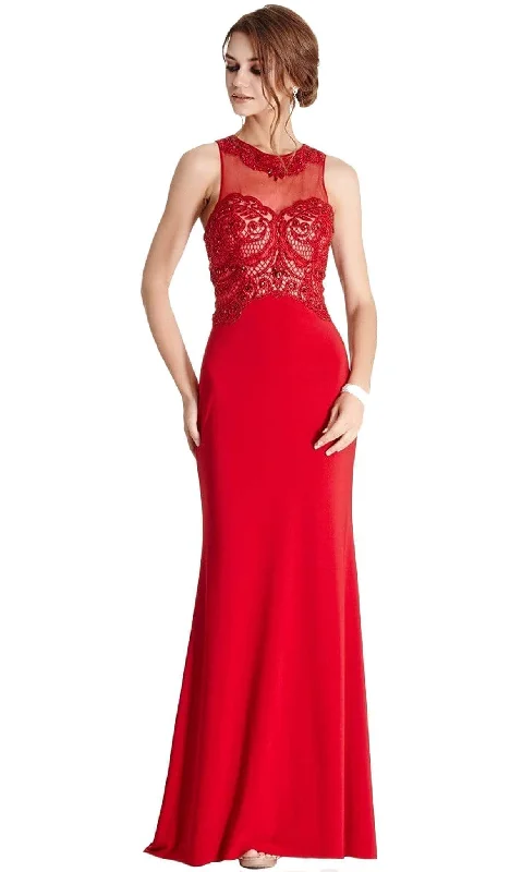 Trevi Collection - Bedazzled Jewel Neck Sheath Evening Dress Tunics Canvas sturdy