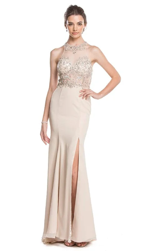 Trevi Collection - Crystal Embellished Evening Dress with Slit Tunics Versatile stylish