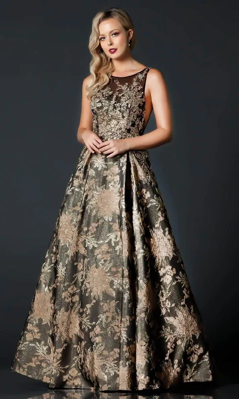 Trevi Collection - Jacquard A-Line Evening Dress L2208 - 1 pc Black Gold In Size S Available Tunics Sophisticated sleek