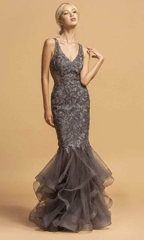 Trevi Collection L2116 - Embroidered V-Neck Evening Dress Tunics Handmade artisanal