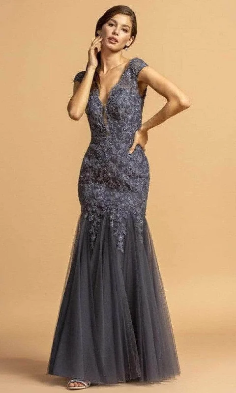 Trevi Collection L2178 - Scalloped V-Neck Evening Dress Tunics Versatile stylish