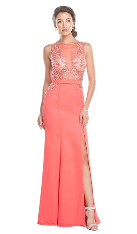 Trevi Collection - Sheer Embellished Trumpet Evening Dress Tunics Recommended stylist
